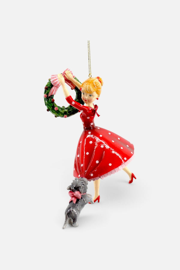Retro Girl with Wreath Ornament