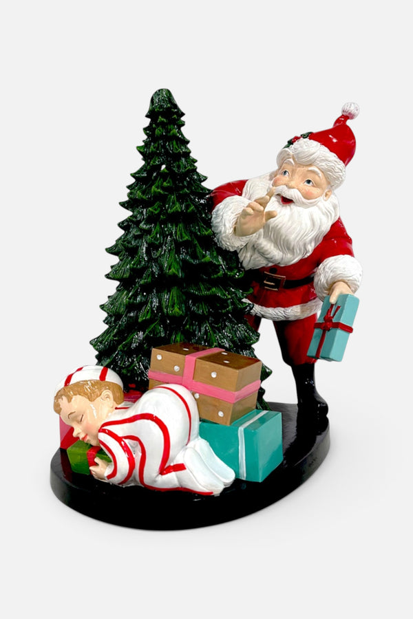 Retro Santa with Lighted Tree and Child