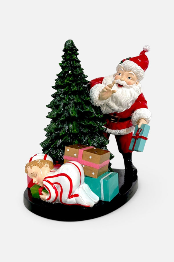 Retro Santa with Lighted Tree and Child