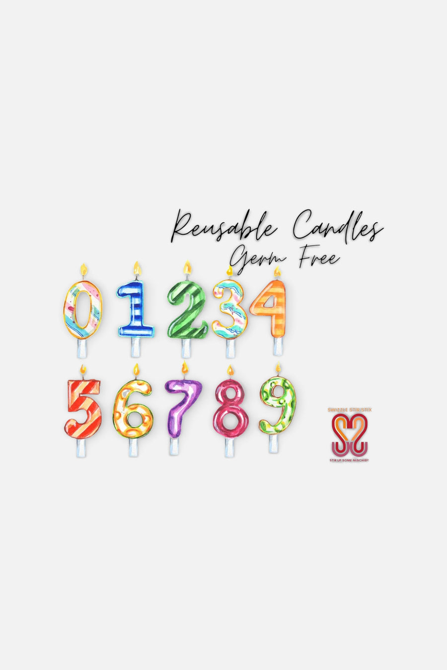 Reusable Acrylic Birthday Candles, Set of 10 – front view
