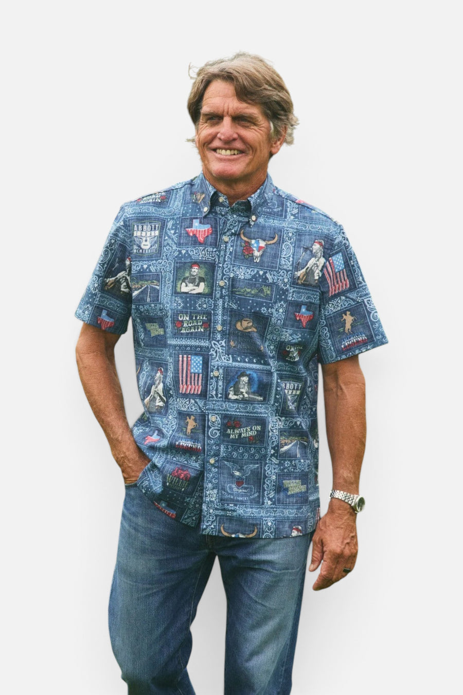 Reyn Spooner Willie Nelson American Icon Button Front – side view