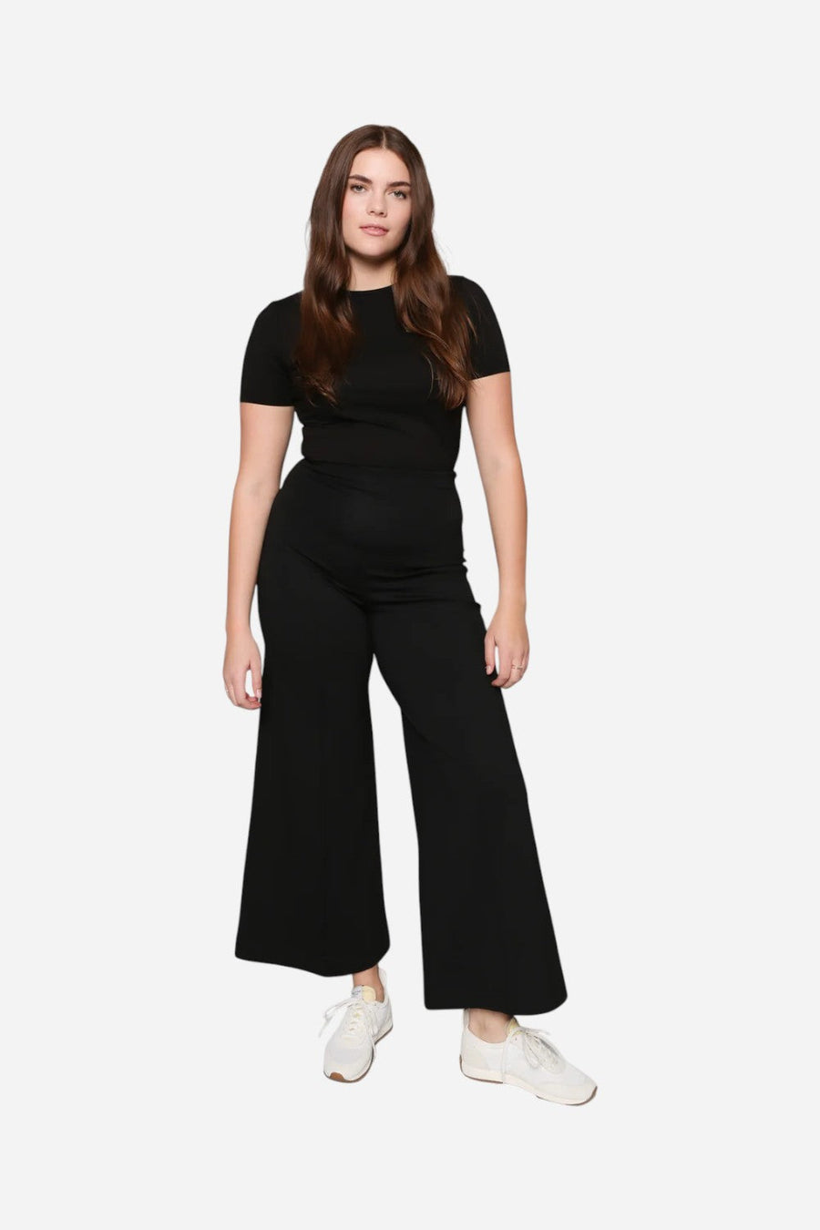 Ripley Rader Black Ponte Knit Wide Leg Pant: Cropped – back view