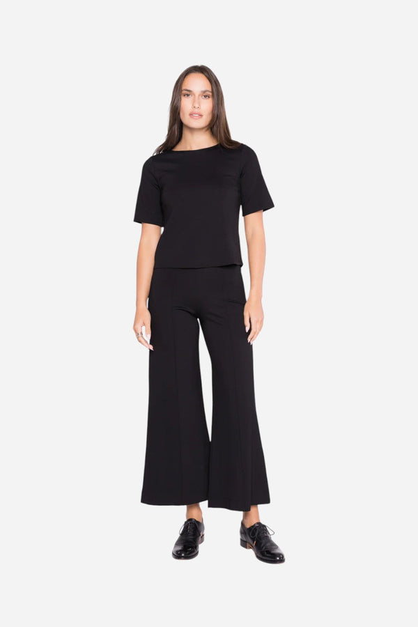 Ripley Rader Black Ponte Knit Wide Leg Pant: Cropped