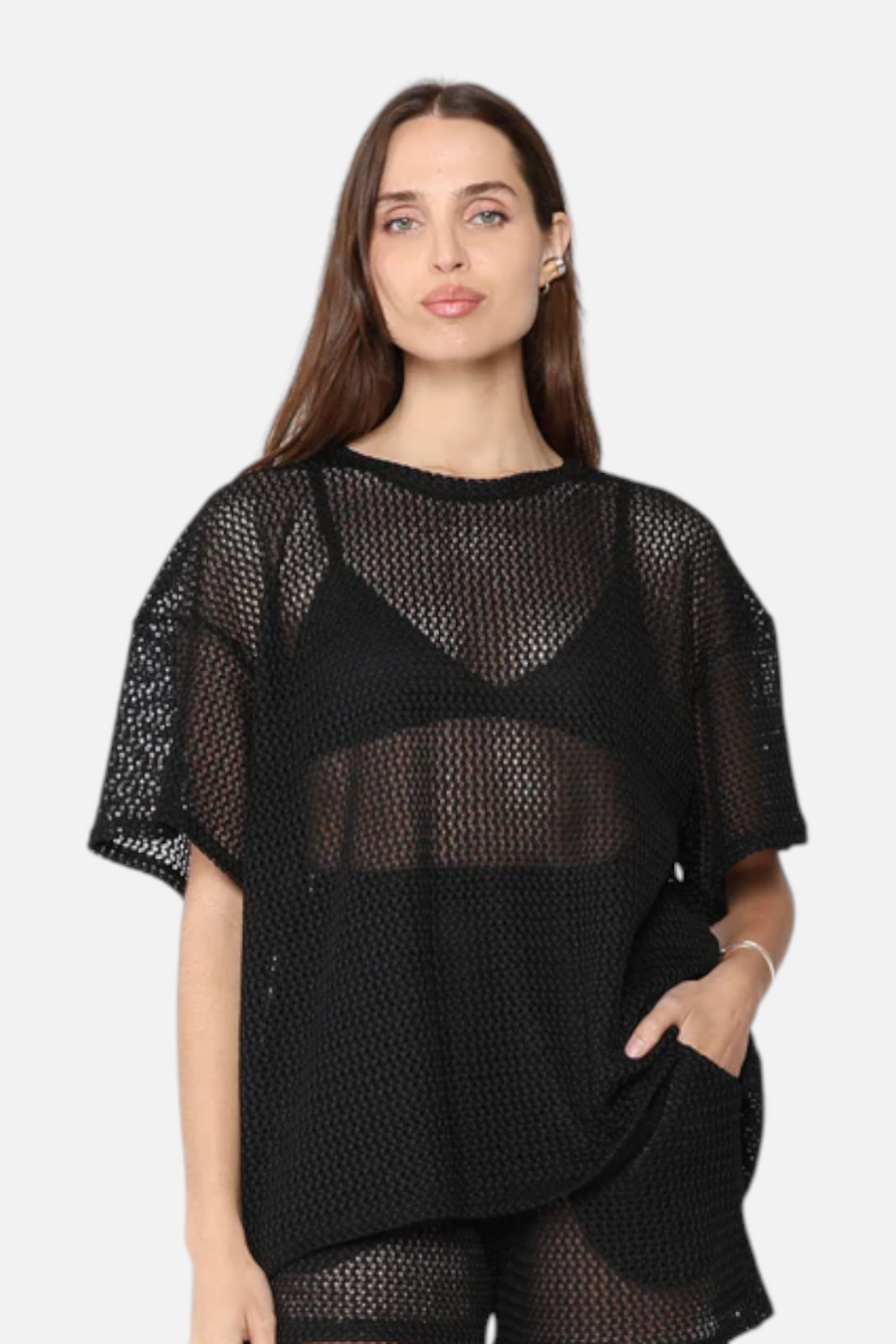 Ripley Rader Fishnet Big Shirt in Black – front view