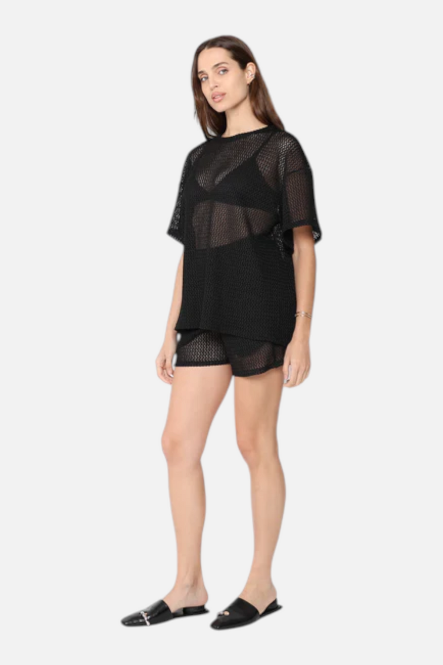 Ripley Rader Fishnet Lounge Shorts in Black – side view
