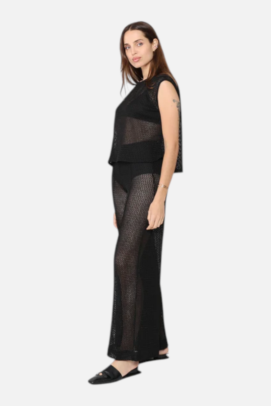 Ripley Rader Fishnet Wide Leg in Black – side view
