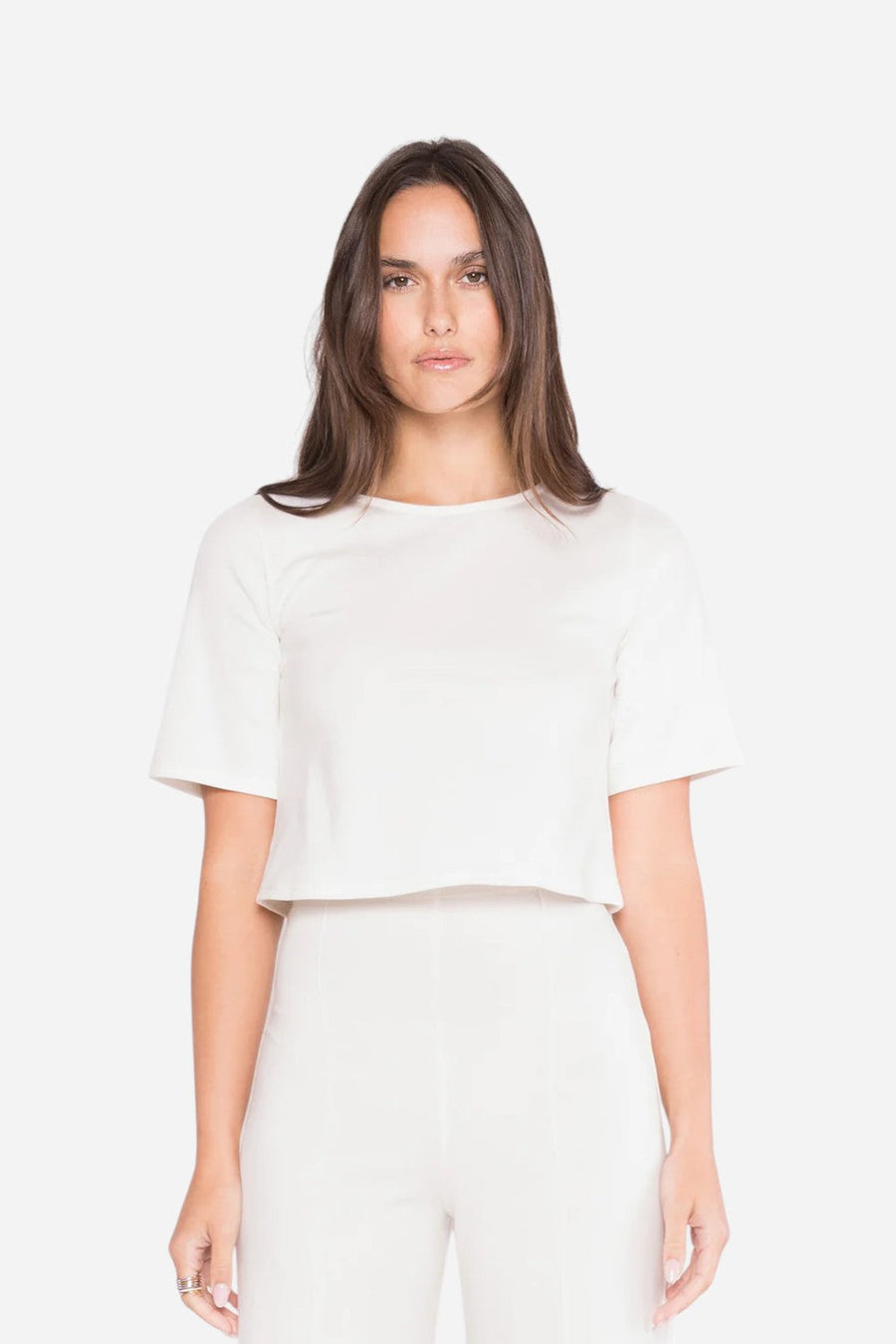 Ripley Rader Off-White Ponte Knit Short Sleeve Top – front view