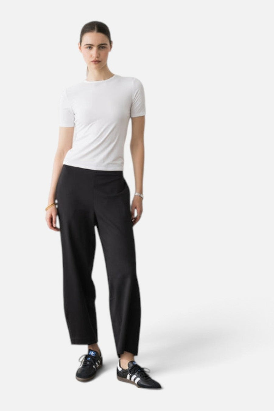 Ripley Rader Ponte Knit Barrel Pant in Black – on model