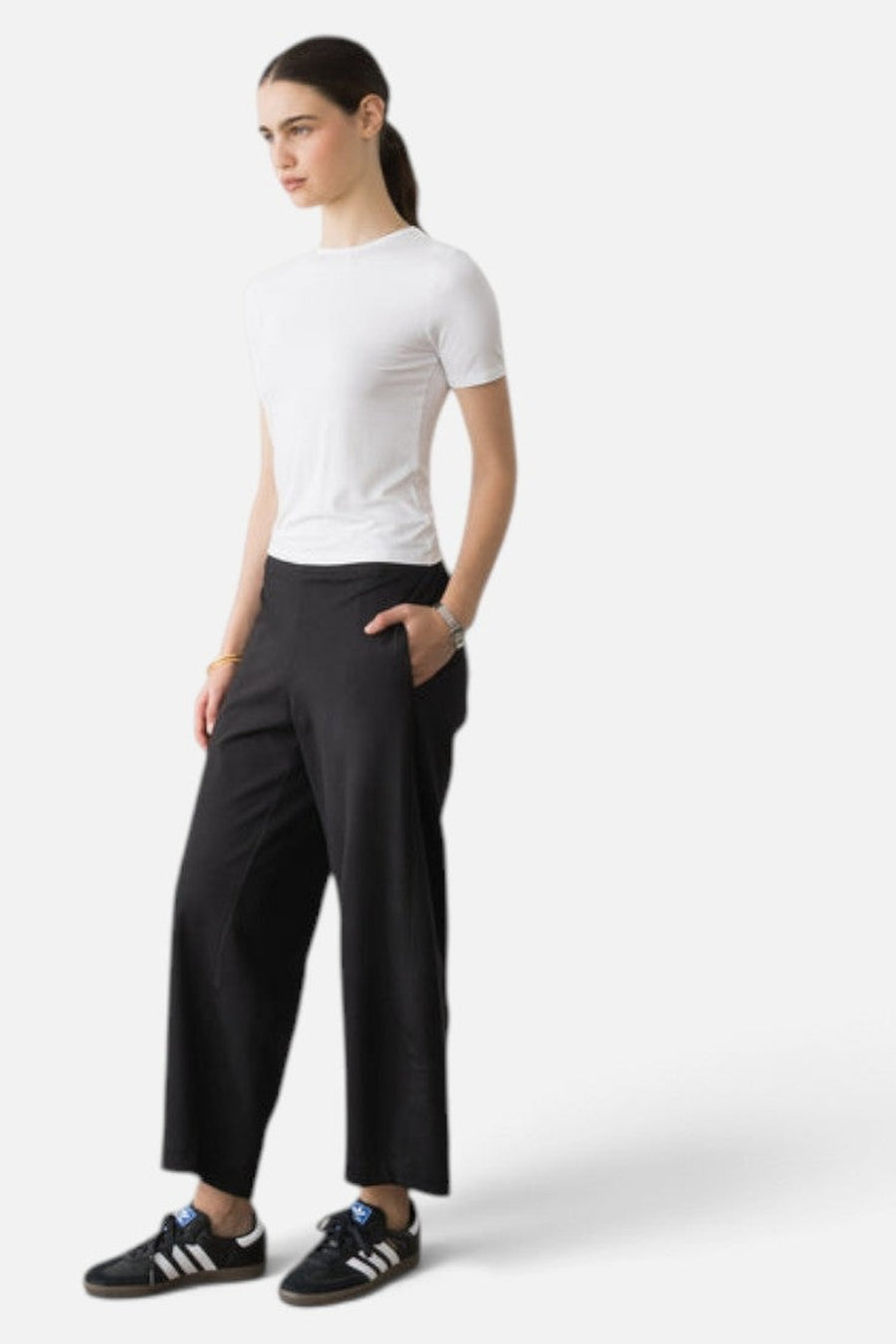 Ripley Rader Ponte Knit Barrel Pant in Black – on model