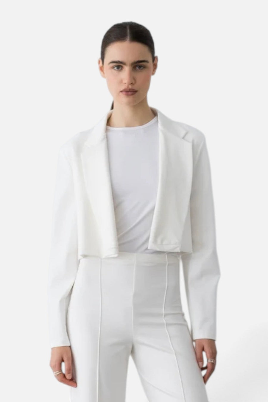 Ripley Rader Ponte Knit Boxy Blazer in Off-White – front view