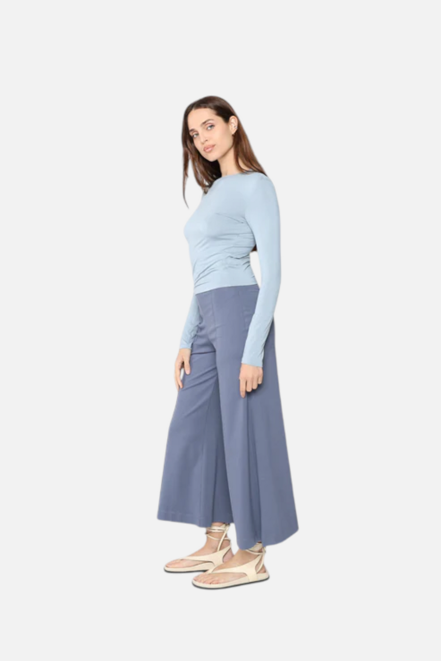 Ripley Rader Ponte Knit Cropped Wide Leg in Sea Blue – back view