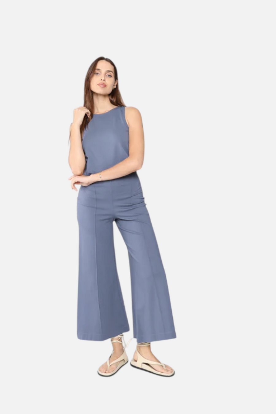 Ripley Rader Ponte Knit Cropped Wide Leg in Sea Blue – front view