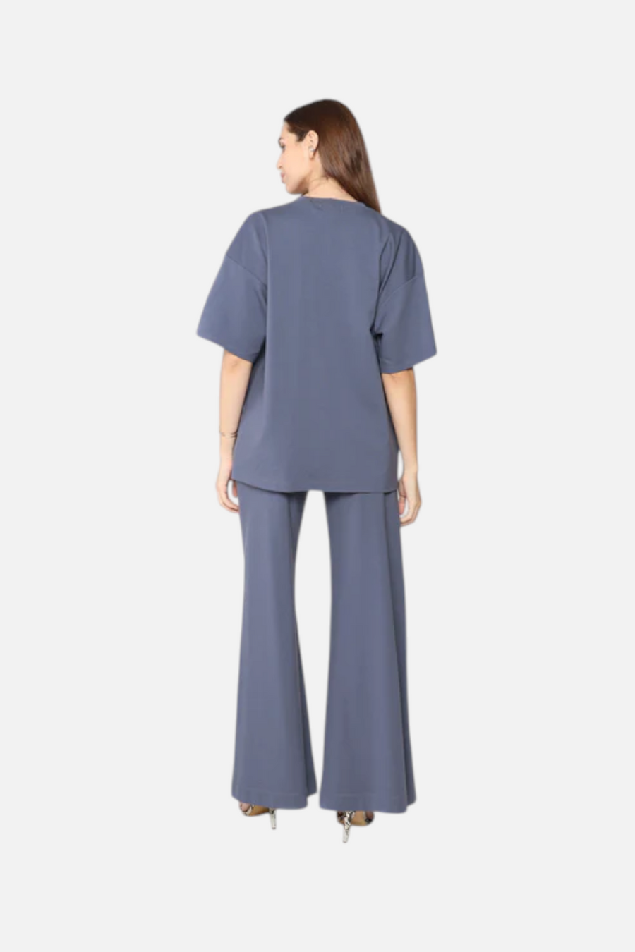 Ripley Rader Ponte Knit Long Wide Leg Pants in Sea Blue – side view