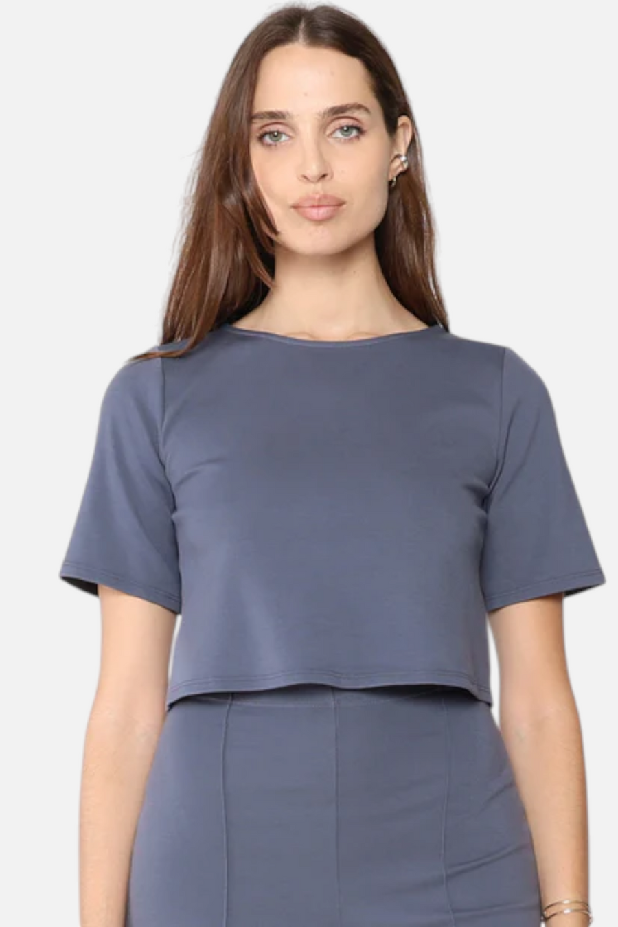 Ripley Rader Ponte Knit Short Sleeve Top in Sea Blue – front view