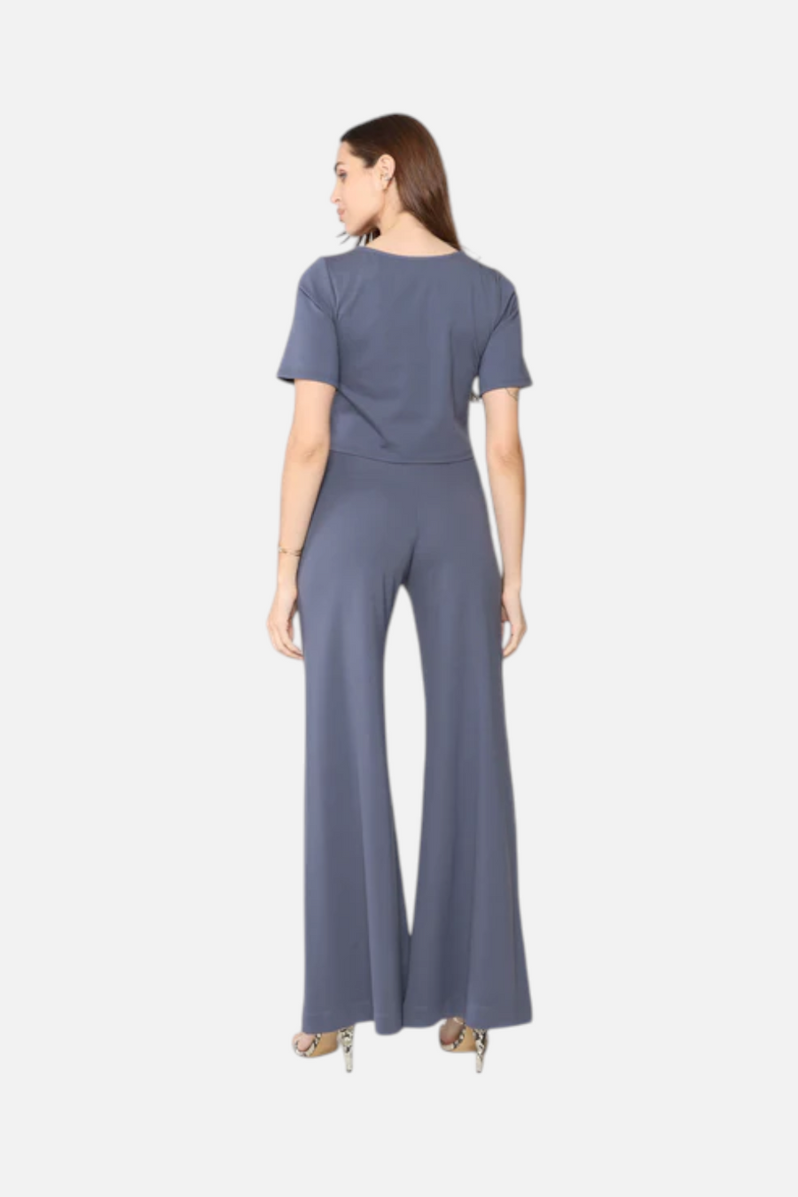Ripley Rader Ponte Knit Short Sleeve Top in Sea Blue – side view