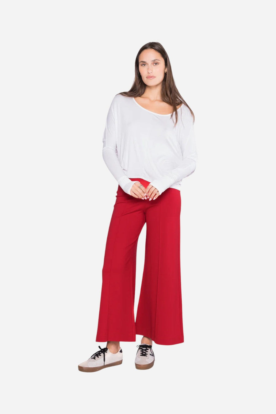 Ripley Rader Red Ponte Knit Wide Leg Pant: Cropped – side view
