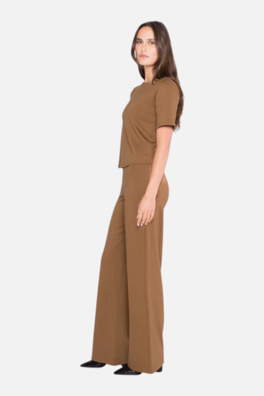 Ripley Rader Women's Ponte Short Sleeve Extended in Camel – back view