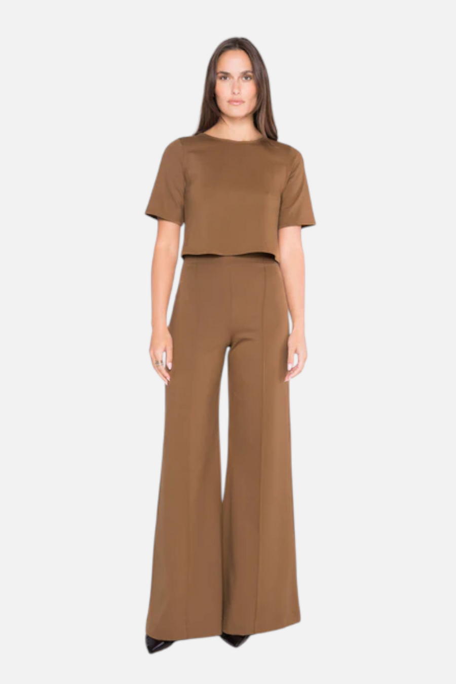 Ripley Rader Women's Ponte Wide Leg Pant in Camel – front view
