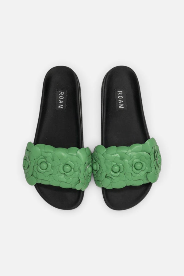 Roam Fleur Slide in Kelly Green Vegan Leather