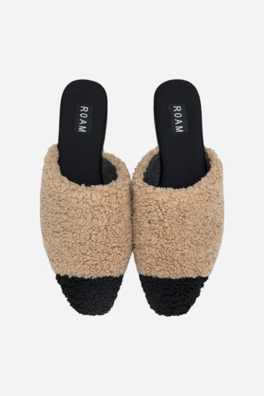 Roam Fuzzy Cap Mule in Beige Black Faux Shearling – back view