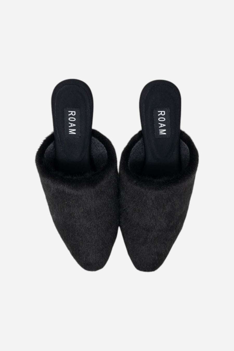 Roam Long Luxe Cloud Heel in Black Faux Fur – back view