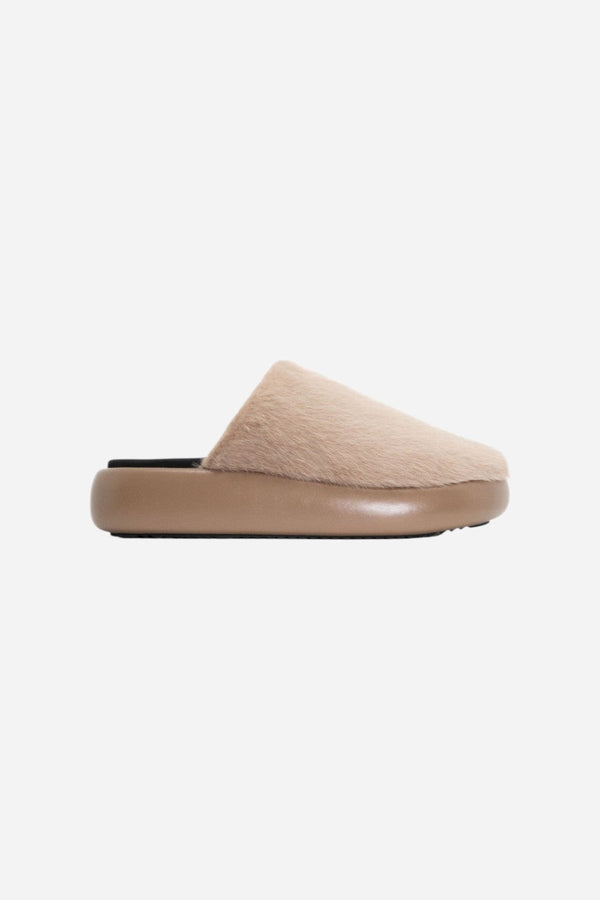 Roam Long Luxe Cloud Magic Moon Mule in Beige Faux Fur