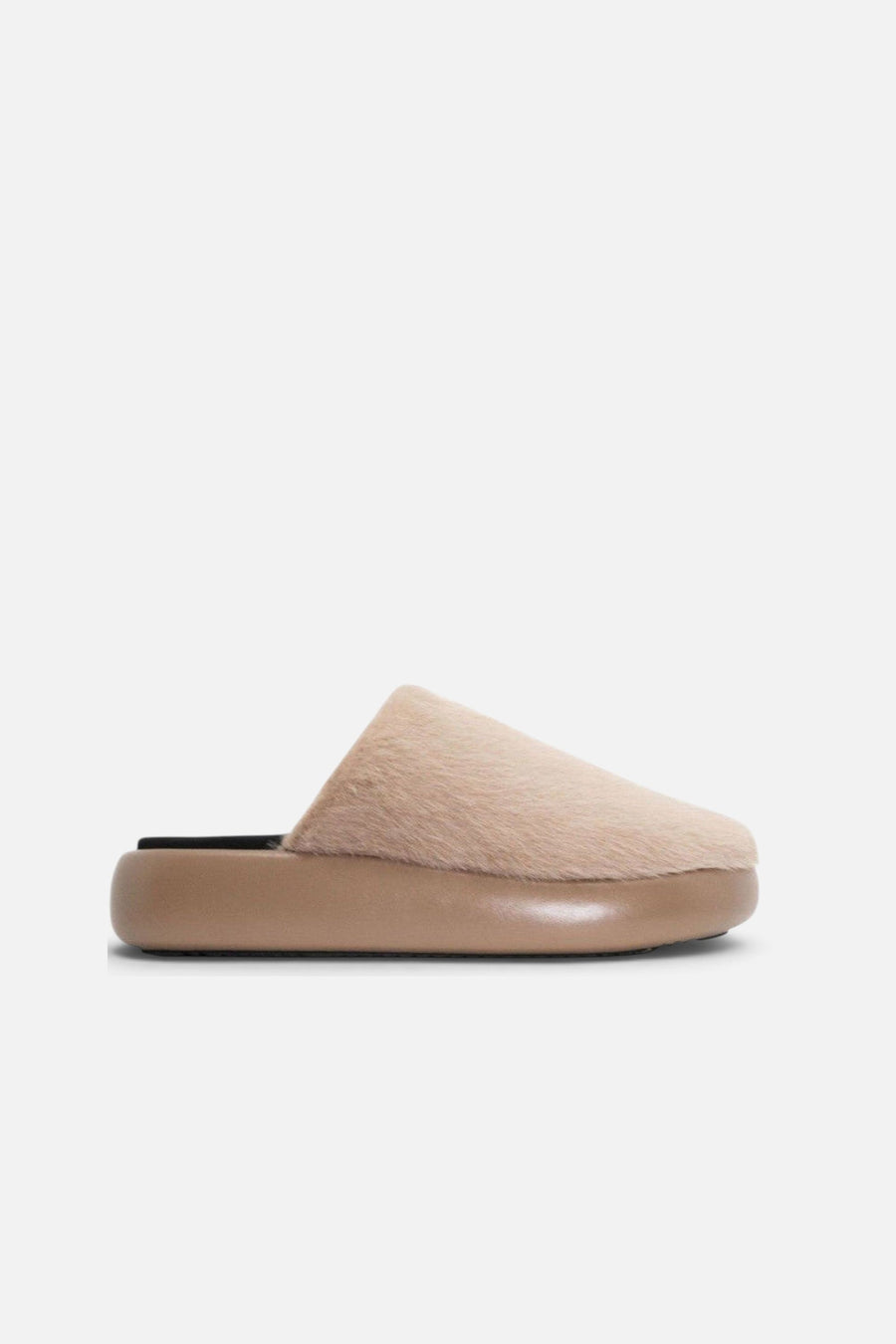 Roam Long Luxe Cloud Magic Moon Mule in Beige Faux Fur – side view
