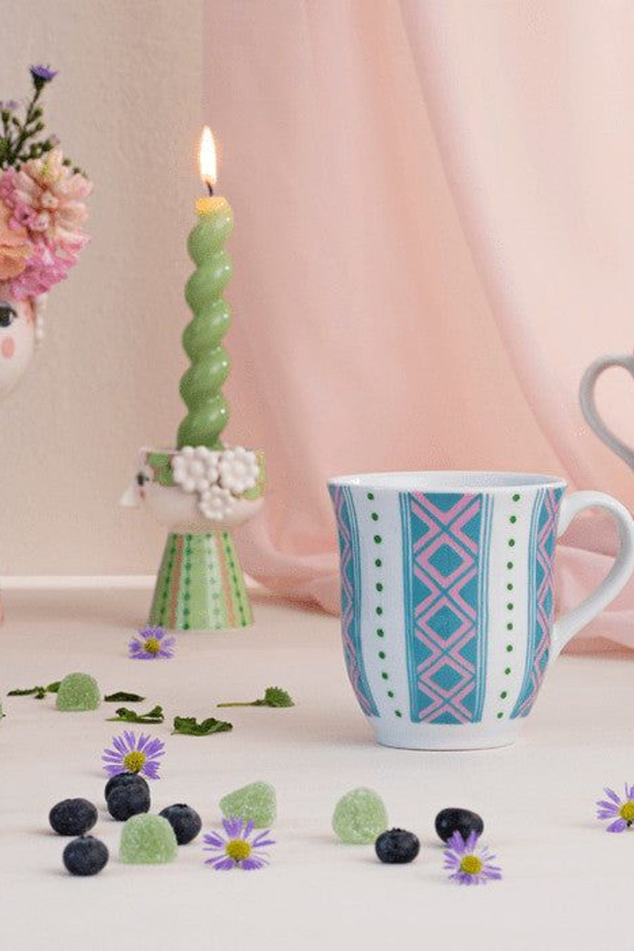 Rosendahl Bjørn Wiinblad Eva Candle Holder in Light Blue - 3.7 in – side view