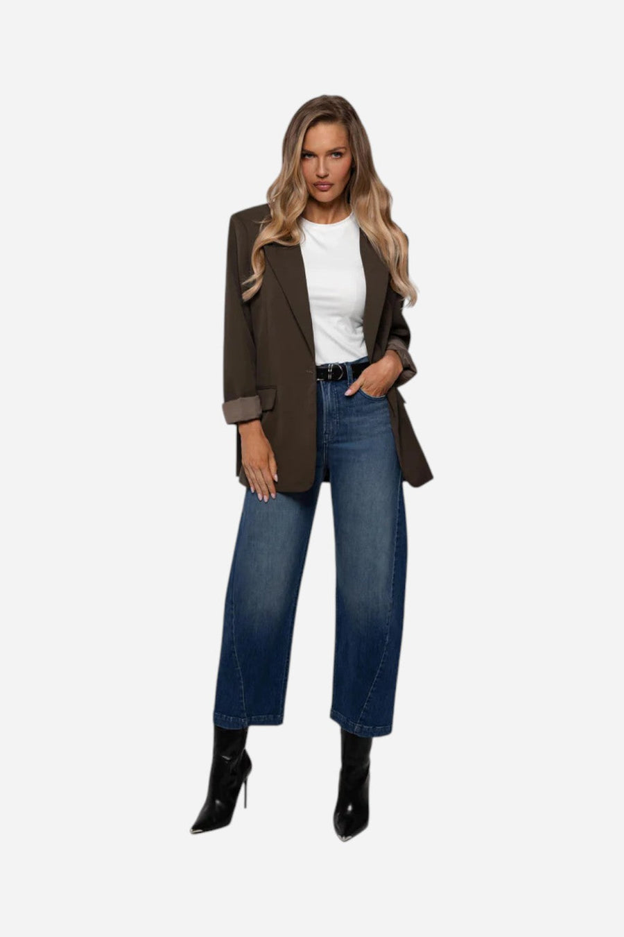 Rudes Denim The Gail Barrel Jean in Jade Blue – back view