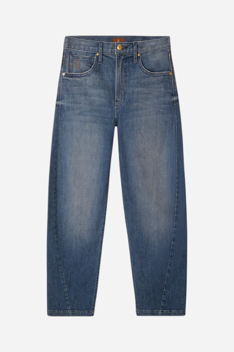 Rudes Denim The Gail Barrel Jean in Jade Blue – front view