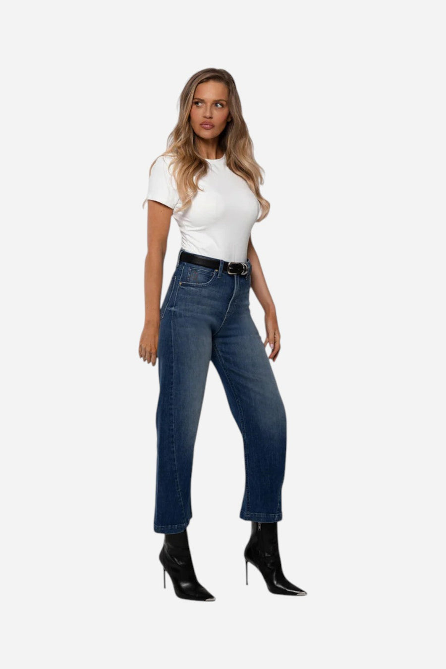 Rudes Denim The Gail Barrel Jean in Jade Blue – side view