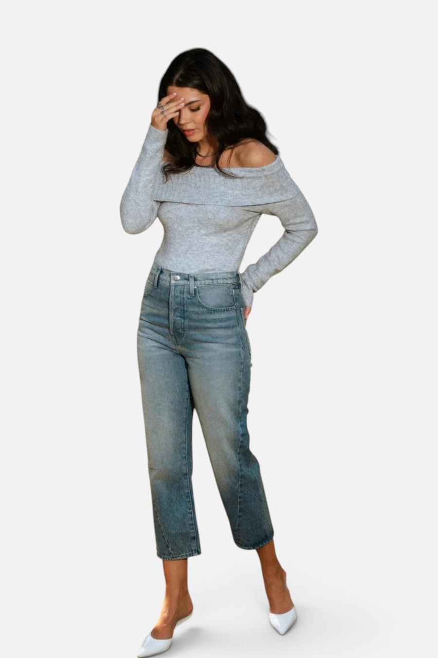 Rudes Denim The Gail Mini Barrel in Cove Blue – flat lay