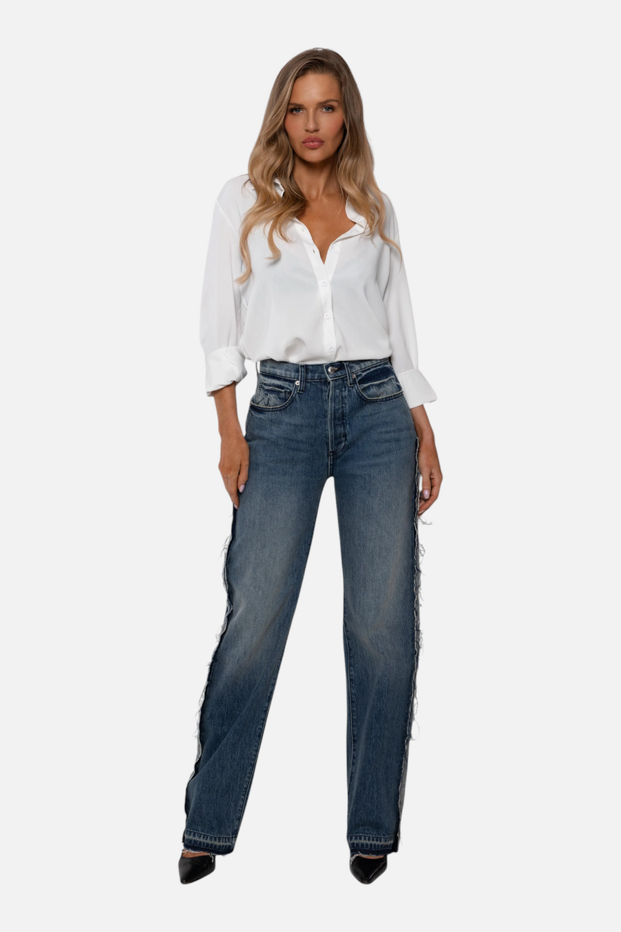 Rudes Denim The George Relaxed Skinny Agate Blue – back view