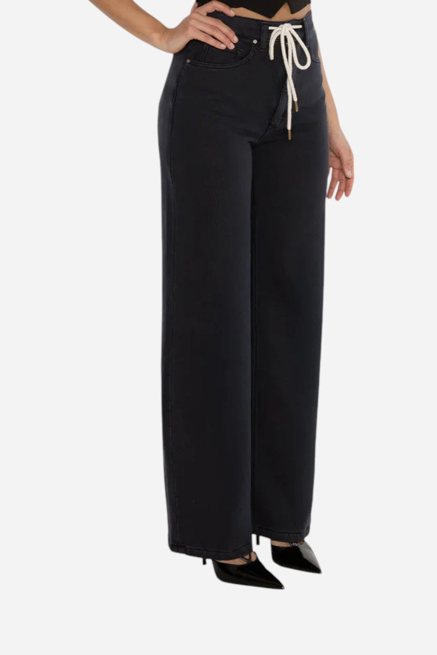 Rudes Denim The Riley Vintage High Rise in Vintage Black – flat lay