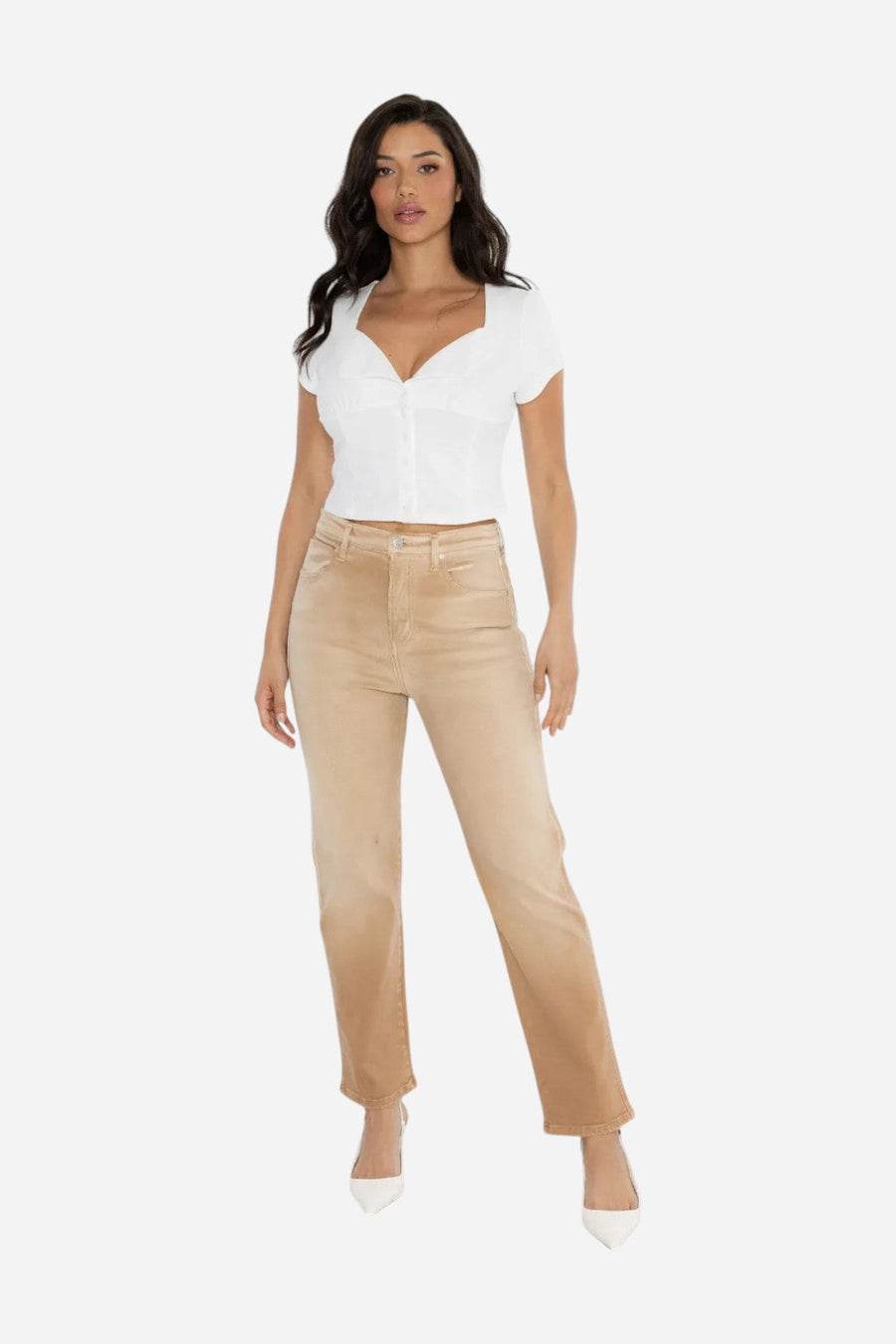Rudes Denim The Tracy Straight Leg in Sea Sand – flat lay