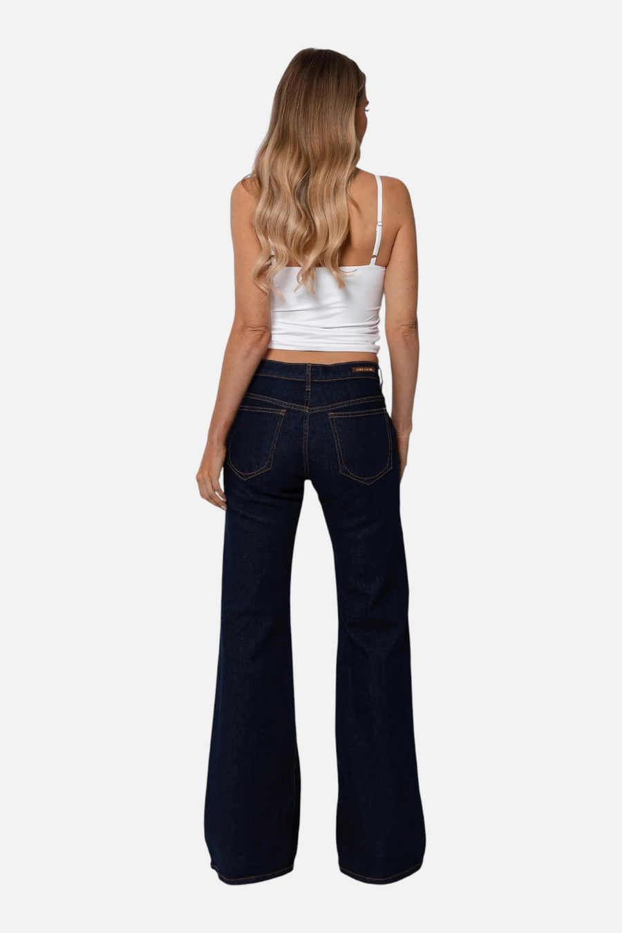 Rudes Denim Women's Grace Mid Rise Jean in Indigo – back view