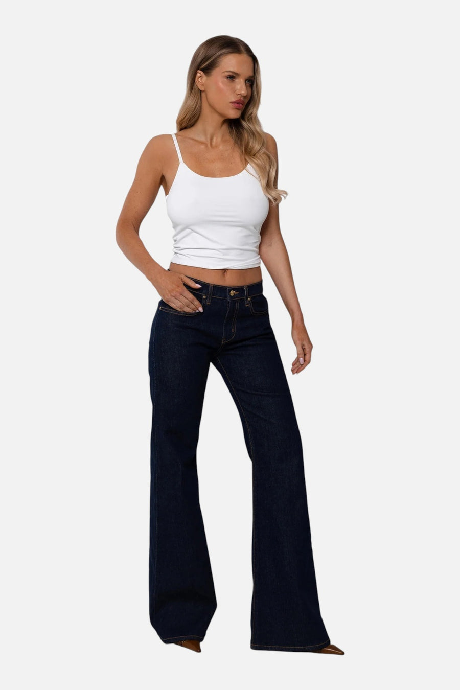 Rudes Denim Women's Grace Mid Rise Jean in Indigo – side view