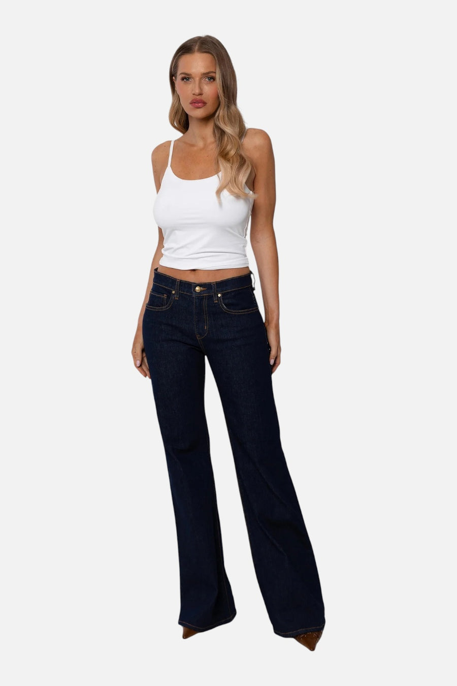 Rudes Denim Women's Grace Mid Rise Jean in Indigo – side view
