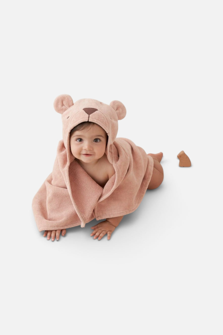 Rust Bear Hooded Baby Bath Wrap – on model