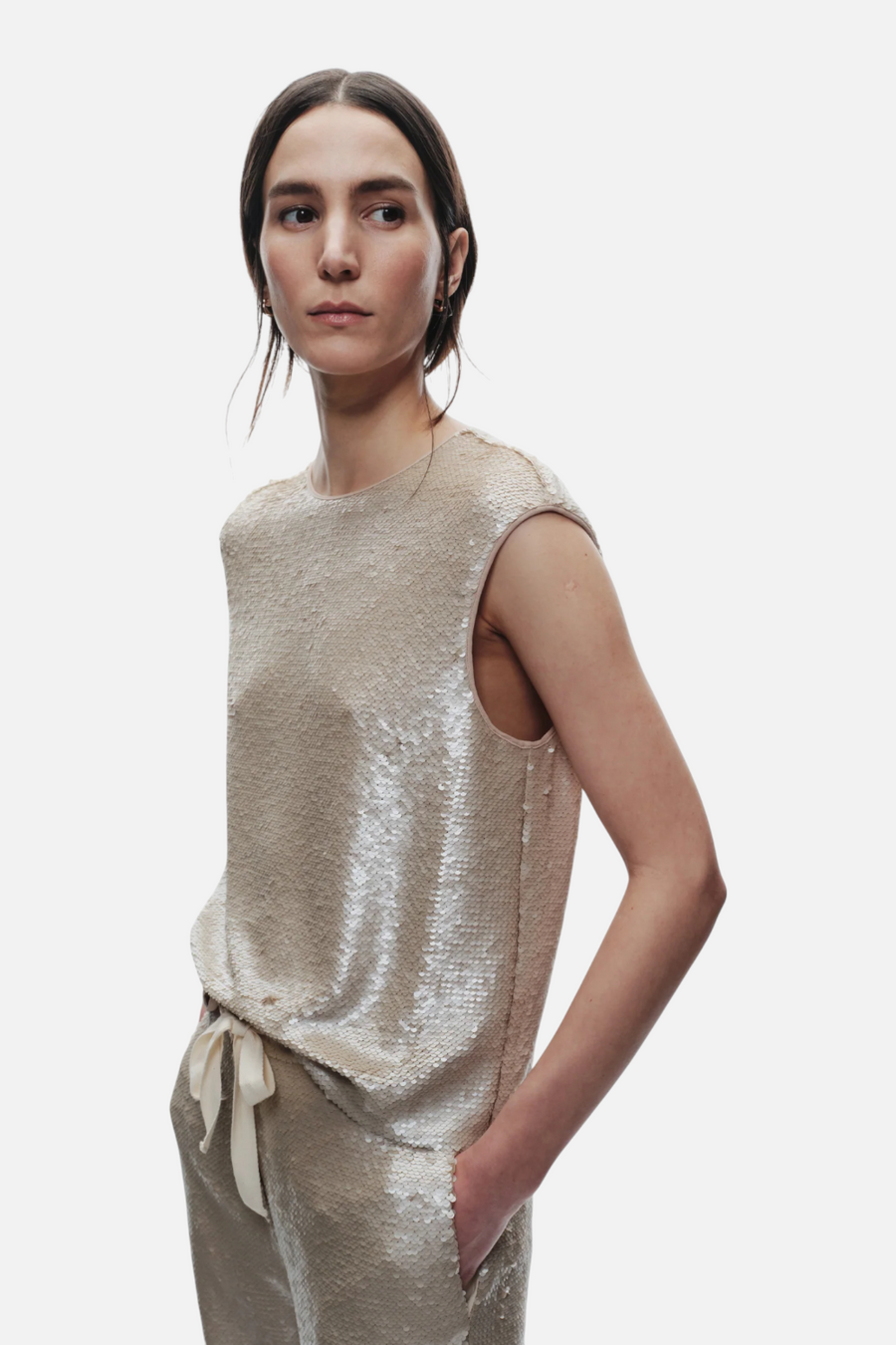 Saint Art Bowen Sequin Tank in Pearl – front view
