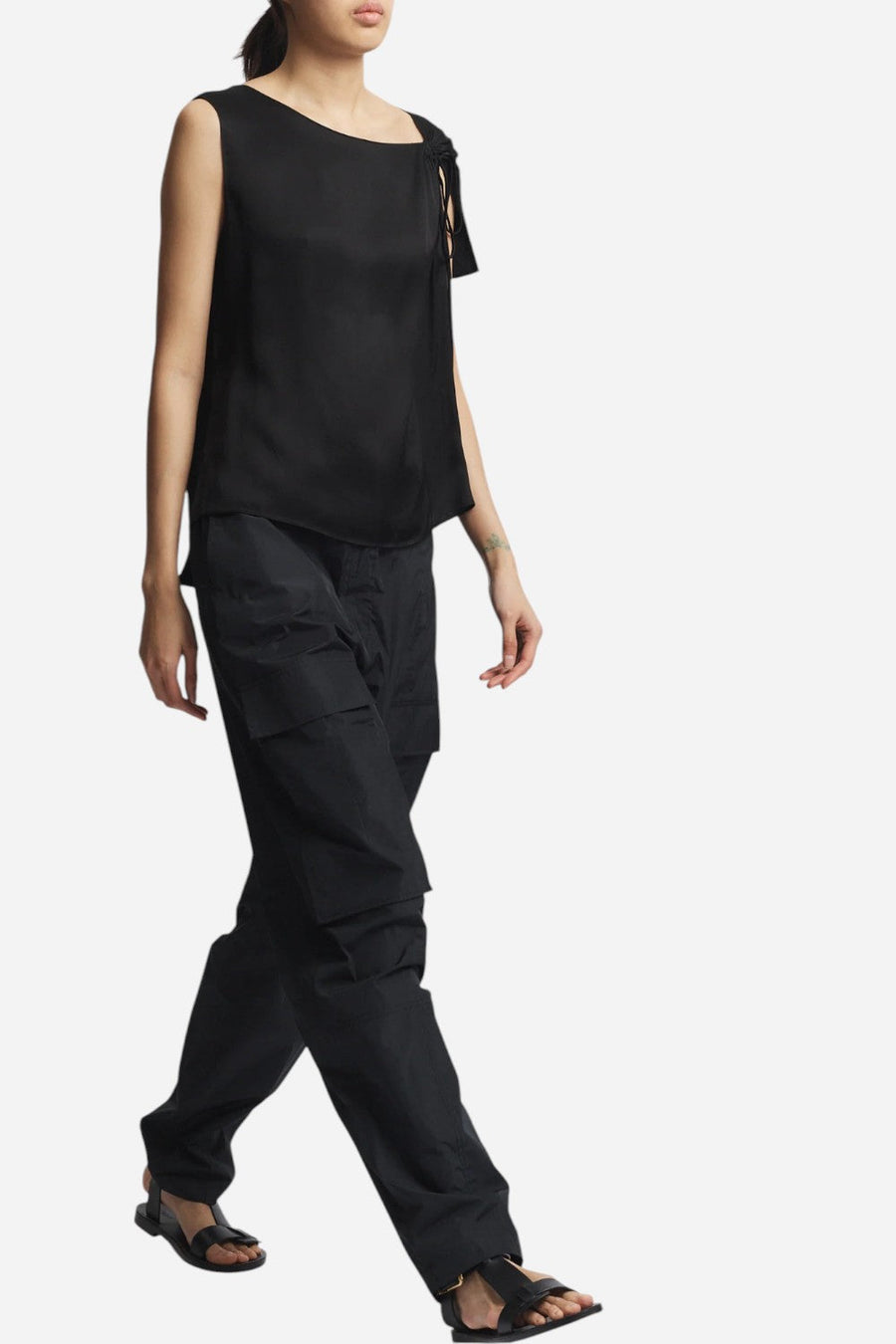 Saint Art Lola Tie Blouse Black – flat lay