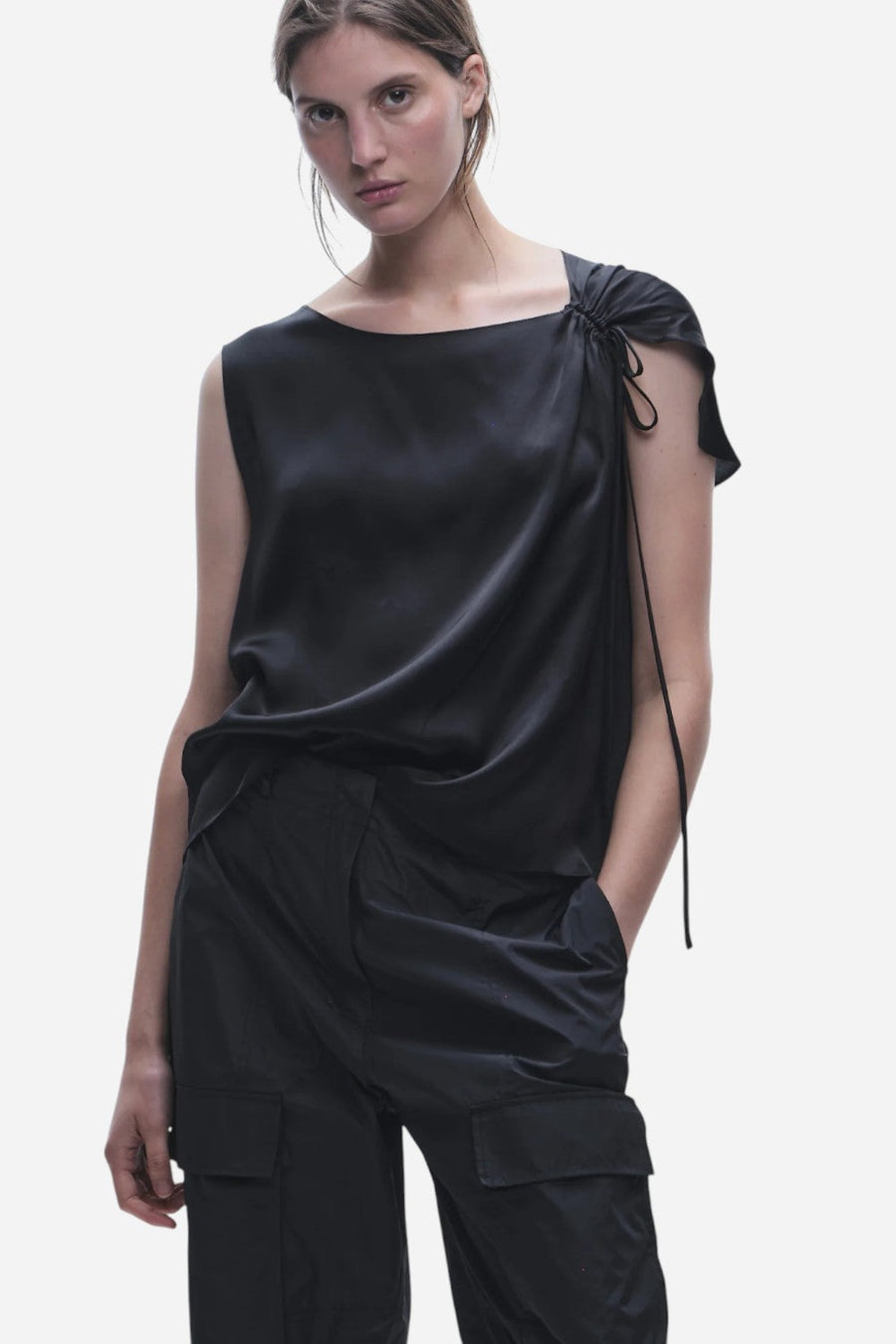 Saint Art Lola Tie Blouse Black – front view