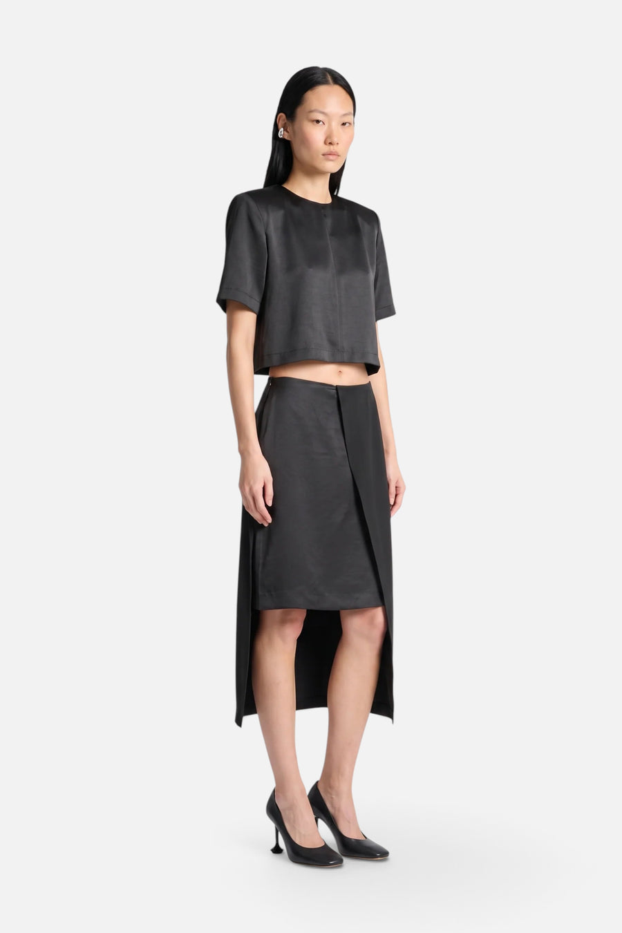 Saint Art Penny Charmeuse T-Shirt in Black – front view
