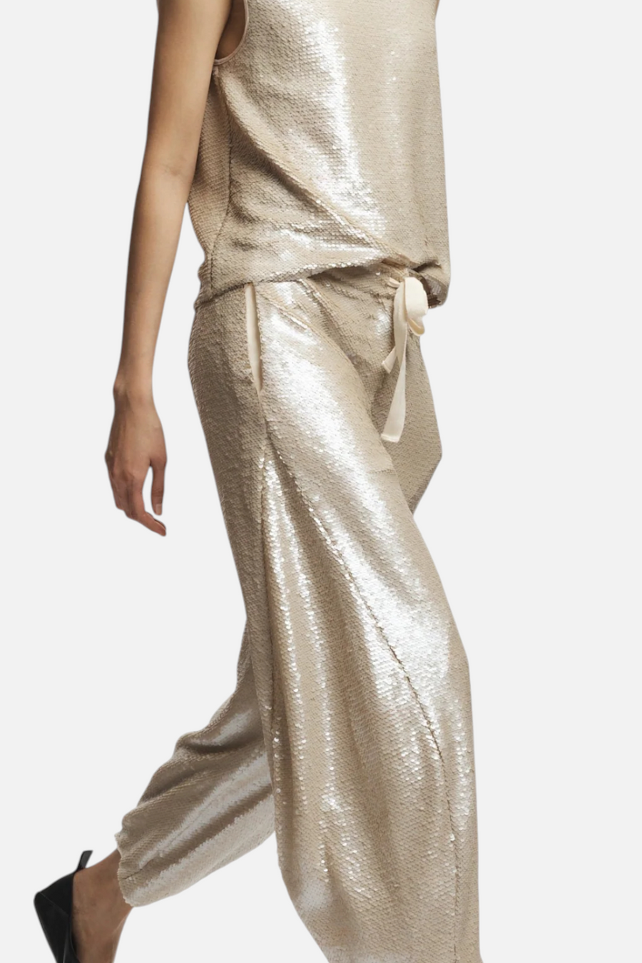 Saint Art Shane Sequin Barrel Pant in Pearl – back view