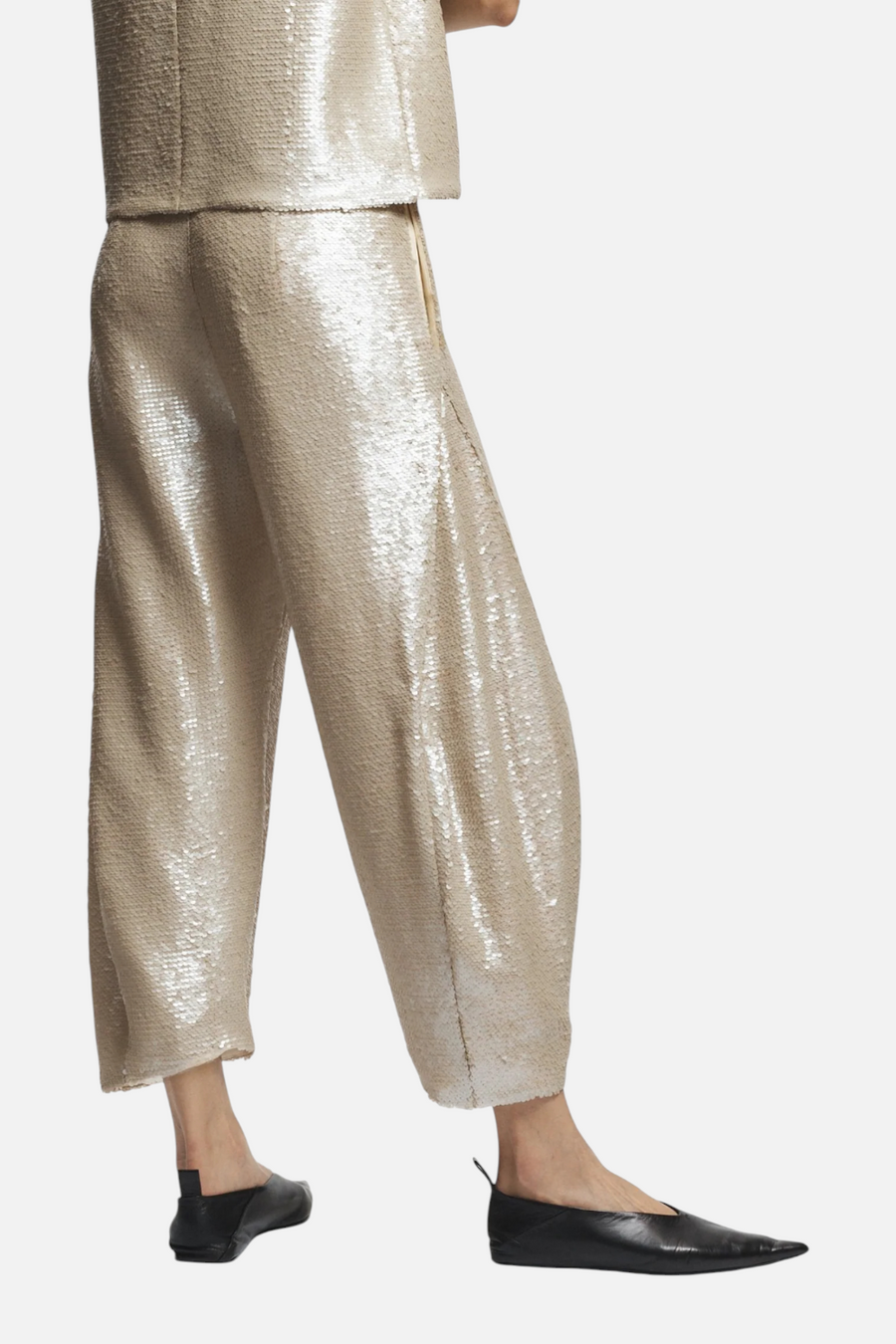 Saint Art Shane Sequin Barrel Pant in Pearl – detail