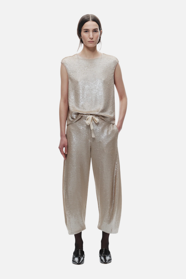 Saint Art Shane Sequin Barrel Pant in Pearl