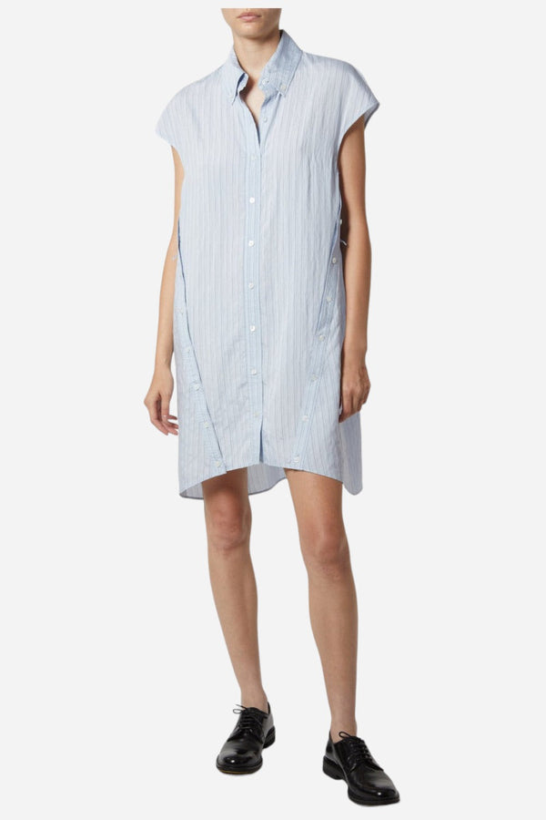 Saint Art Talma Cap Sleeve Button Dress in Pale Blue Pinstripe