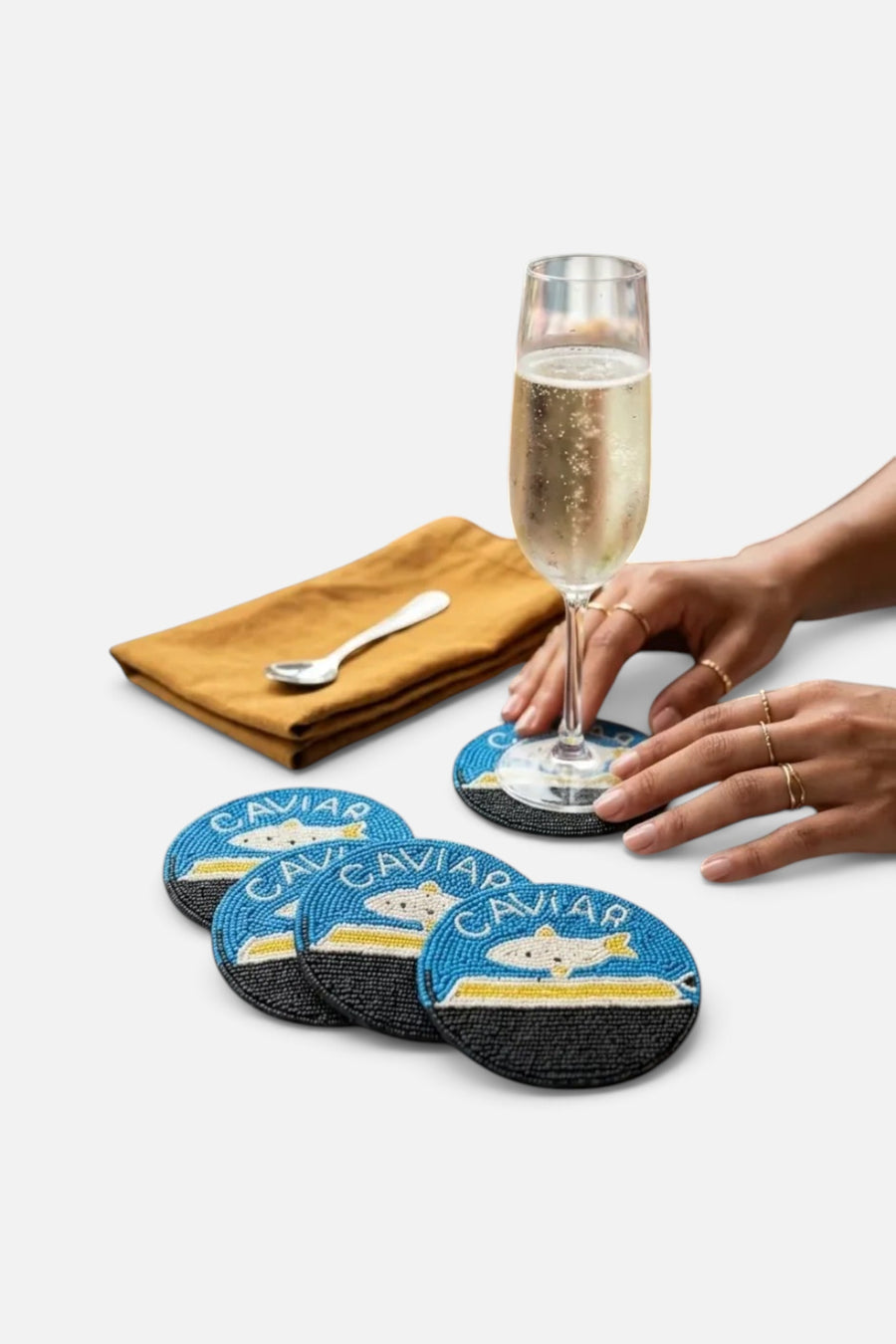 Saint Austin Company Caviar Beaded Coaster Set – detail