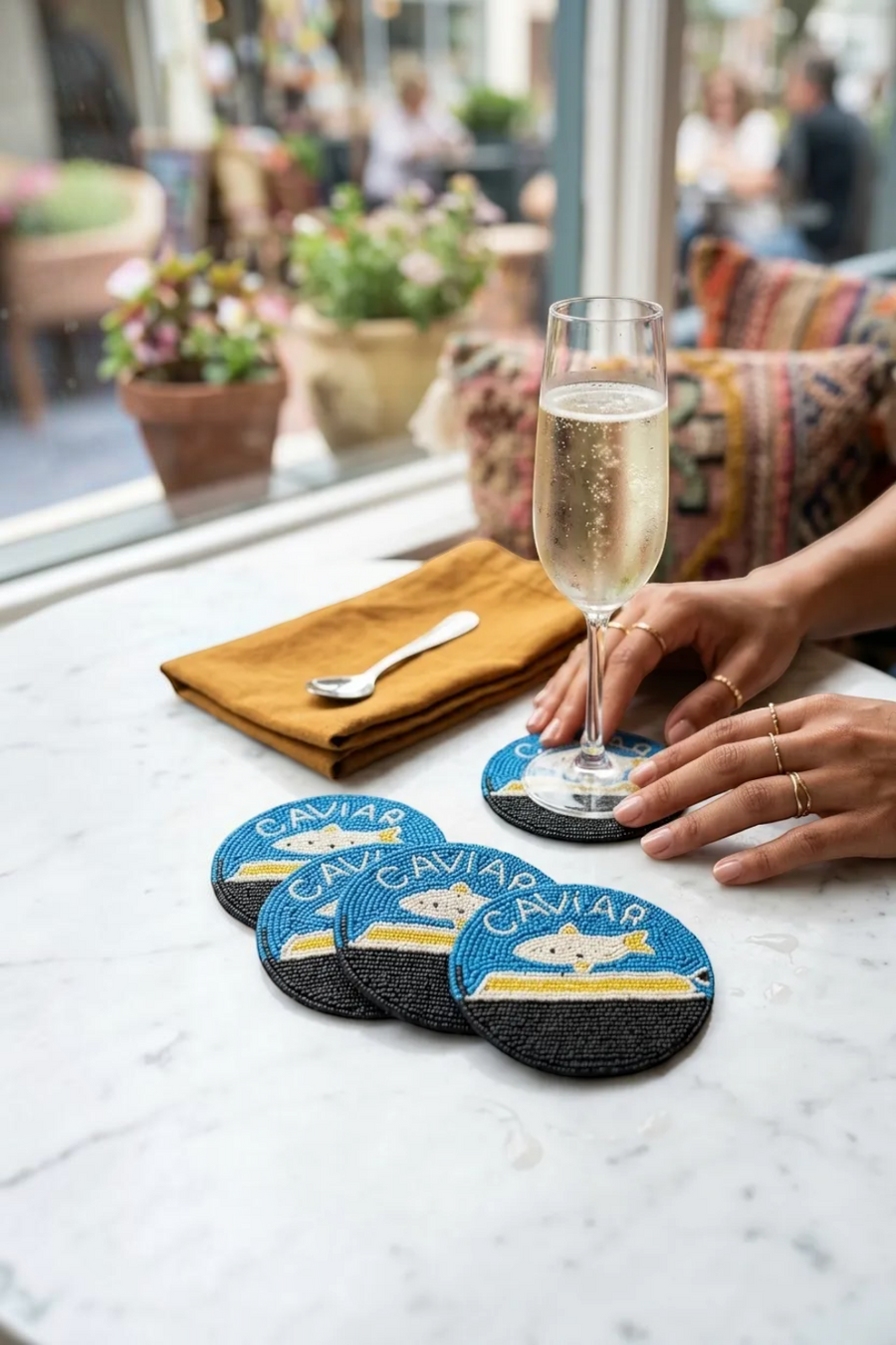Saint Austin Company Caviar Beaded Coaster Set – detail