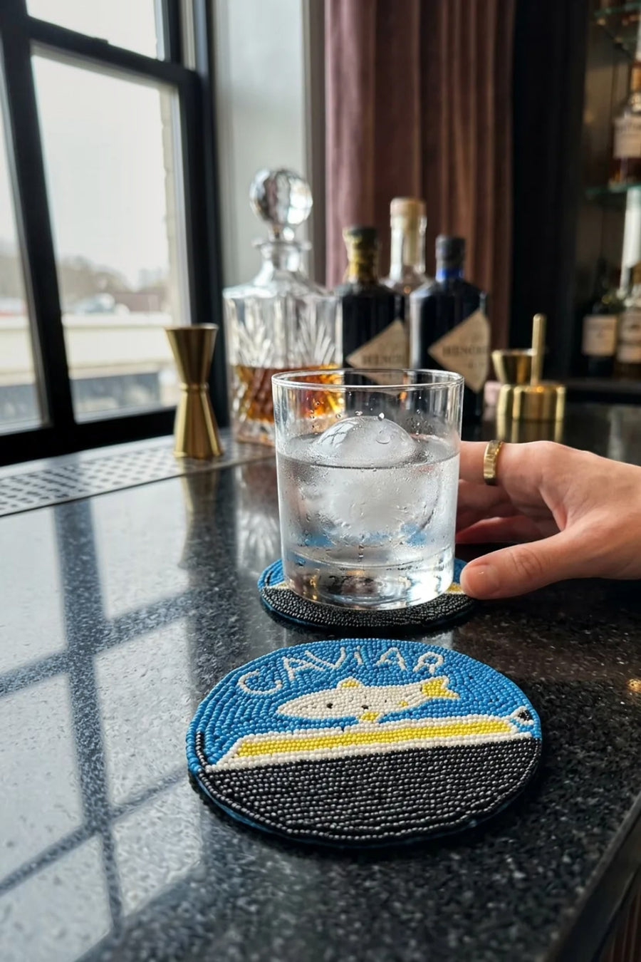 Saint Austin Company Caviar Beaded Coaster Set – side view